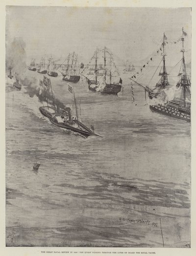 The Great Naval Review in 1856, the Queen passing through the Lines on Board the Royal Yacht by Henry Charles Seppings Wright